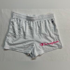 Champion Womens XL White Mesh Shorts Pink Logo Athletic